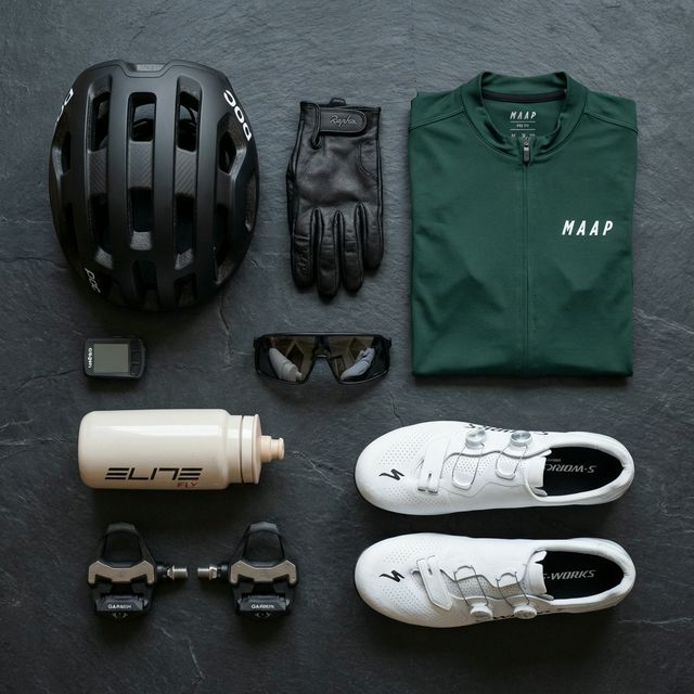 Premium cycling gear flat lay