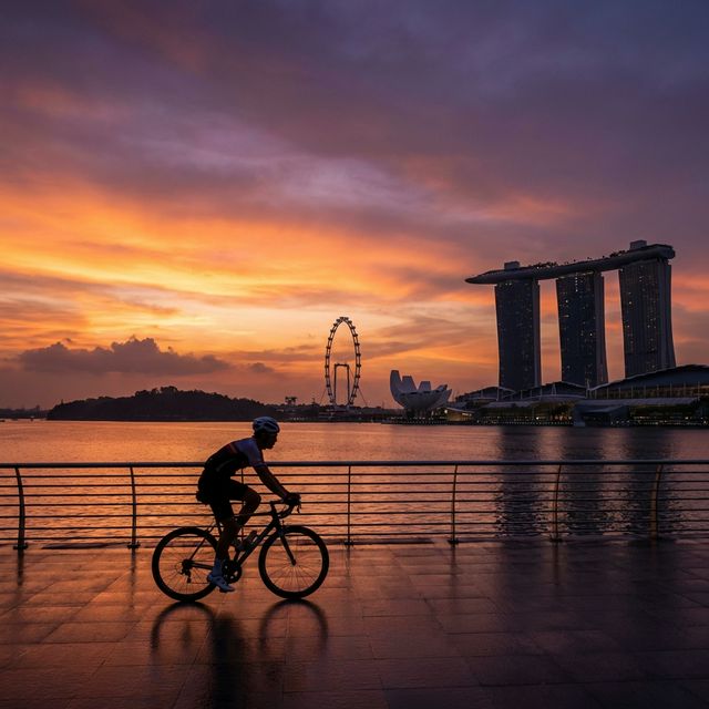 Cyclist at sunrise on mountain road